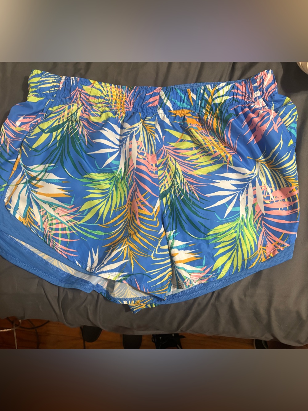 Athletic Works Blue Tropical Leaf Athletic Shorts